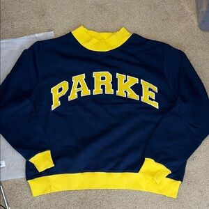Parke two tone varsity mock neck L/Xl SOLD OUT navy yellow NWT